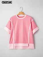Plus Size Contrast Slit Hem T-Shirt