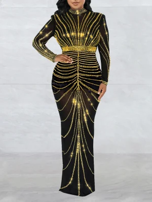 Gold Diamond Split Evening Gown