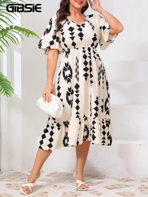 Plus‑Size Butterfly Sleeve V‑Neck Boho Maxi Dress – Summer 2025