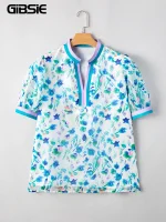 Plus Size Floral V-Neck Puff Sleeve Top
