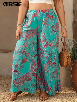 Plus Size Boho Wide-Leg Vacation Pants