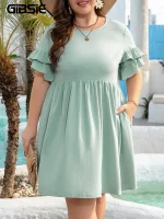 Plus Size Ruffle Sleeve A-Line Mini Dress