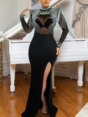 Sexy Mesh Rhinestone Evening Gown