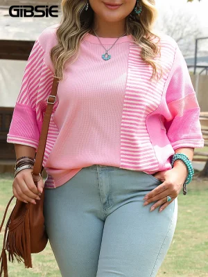 Plus Size Colorblock Waffle Tee – Summer Casual