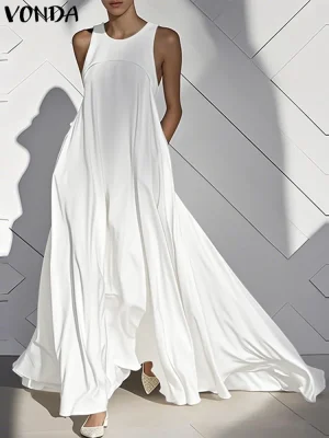 Women’s Summer Sleeveless Sundress – 2025 Ruffled Oversized Maxi Dress