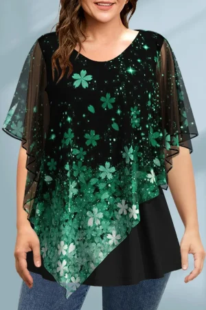 Plus Size Floral Fake Two-Piece Tee”