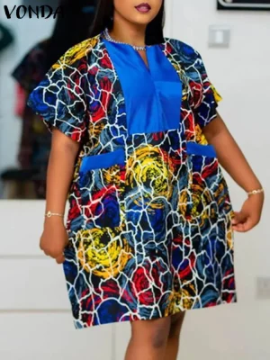 Plus Size Bohemian Printed V-Neck Summer Sundress
