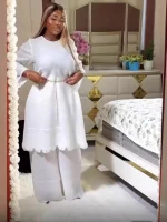 Miyaki Style Plus Size Pleated Two-Piece Set – Top & Wide-Leg Pants