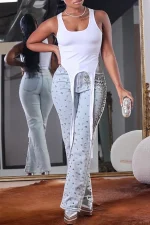 Plus Size Sequin High-Waist Jeans