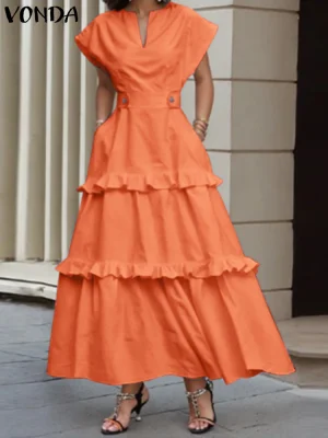 VONDA Women’s Summer Ruffled V-Neck Sundress