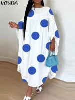 Plus Size VONDA Polka Dot Boho Sundress with Bat-Wing Sleeves"