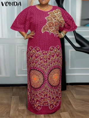 Plus Size 5XL Bohemian Floral Patchwork Dress
