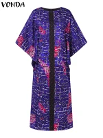 Plus Size 5XL 2025 Summer Maxi Dress – Elegant Bat-Wing Sleeve, Vintage Print