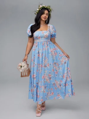 Plus Size Floral Lace Tie Bow Dress