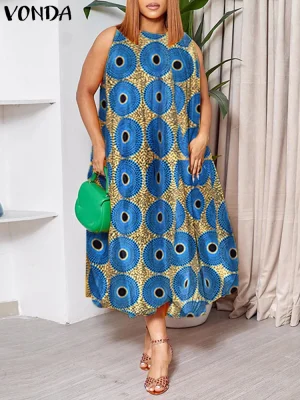 Sleeveless Printed Oversized Summer Dress – Casual Beach Sundress"