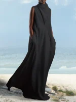 “Plus Size Cotton Linen Sleeveless Dress