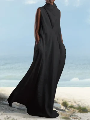“Plus Size Cotton Linen Sleeveless Dress
