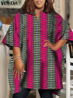 Vintage Printed Boho Blouse – Short Sleeve, Loose Fit