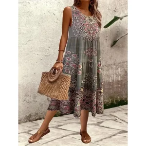 Plus Size Floral Round Neck Dress