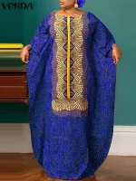 Plus Size 5XL VONDA Bohemian Printed Bat-Wing Sleeve Maxi Dress