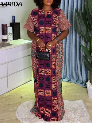Plus Size Bohemian Print Dress – 5XL Vintage V-Neck Summer Sundress