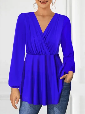 Women’s Pleated V-Neck Blouse – Plus Size