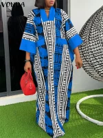 Plus Size 5XL Vintage Print Maxi Dress – 2025 Bohemian Summer Vestido