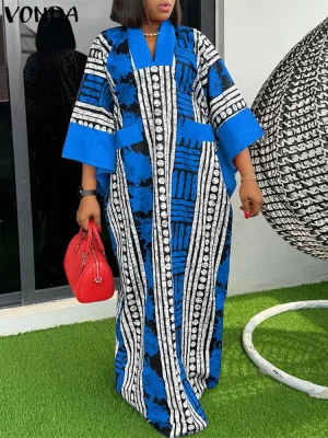 Plus Size 5XL Vintage Print Maxi Dress – 2025 Bohemian Summer Vestido