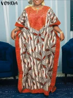 Plus Size Boho Summer Dress – V Neck Batwing Sleeve Sundress