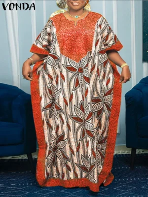 Plus Size Boho Summer Dress – V Neck Batwing Sleeve Sundress