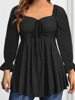 Plus Size Puff Sleeve Drawstring Top