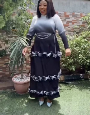 Plus Size Miyaki Pleated Dress – Gradient Cake Skirt & Belt