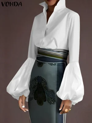 Women’s Oversized Puff Sleeve Blouse – 2025 Elegant Tunic Shirt