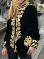 Vintage Velvet Floral V-Neck Blouse”