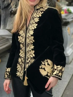 Vintage Velvet Floral V-Neck Blouse”