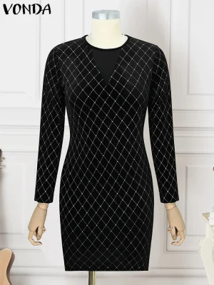 Plus Size Sexy Lace Patchwork Mini Dress – 2025 Elegant Long Sleeve Sundress