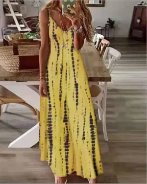 Plus Size Tie-Dye Strap Summer Dress