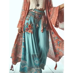 Wide Leg Floral Print Pants – Women