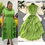 Miyake Style Plus Size Pleated One-Shoulder Midi Dress