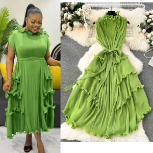 Miyake Style Plus Size Pleated One-Shoulder Midi Dress