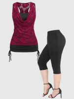 Plus Size Ruched Cowl Neck Two-Piece Set