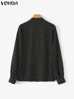 Plus Size 5XL Elegant Bohemian Polka Dot Blouse – 2025 Ruffle Tunic
