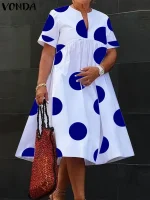 Plus Size 5XL VONDA Polka Dot Boho Maxi Dress – Summer 2025