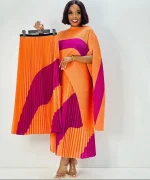 Miyaki Plus Size Sleeveless Two-Piece Set – Asymmetrical Top & Pleated Skirt