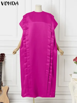 Plus Size 5XL Satin Ruffled Maxi Dress – Summer Party Sundress