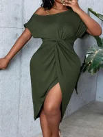 Plus Size Twist Neck Casual Dress