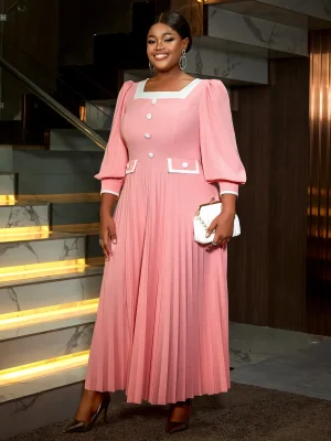 Pink & Black Pleated A-Line Dress