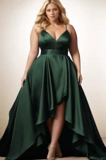 Plus Size Spaghetti Strap Pleated Evening Dress