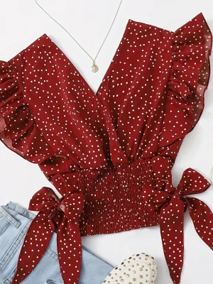 Women’s Polka Dot Lace-Up Blouse