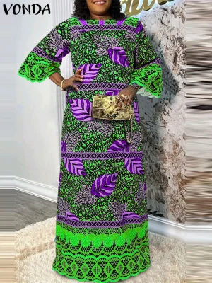 Plus Size VONDA 5XL Printed Bohemian Dress – 2025